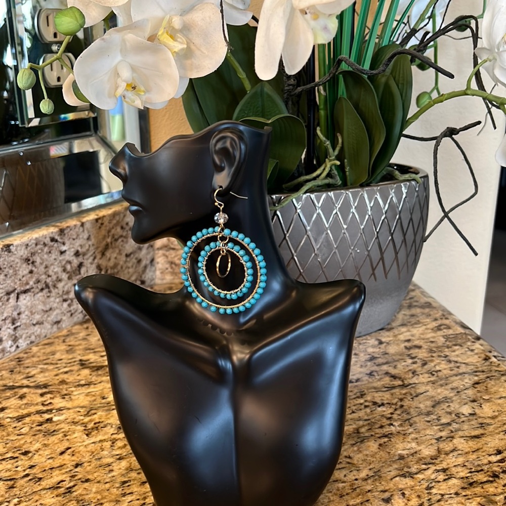 INC. Turquoise beaded hoop earrings NWT